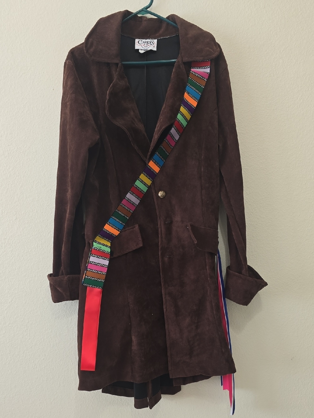 Mad‎ Halter Brown Suede Trench Coat Costime with Multicolor Woven Strap L
